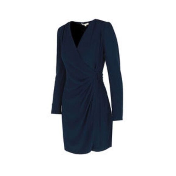 ✨HP✨Renie V-neck Long-sleeve Wrap In Navy Blue Viscose Short Casual Dress✨ - Picture 6 of 12